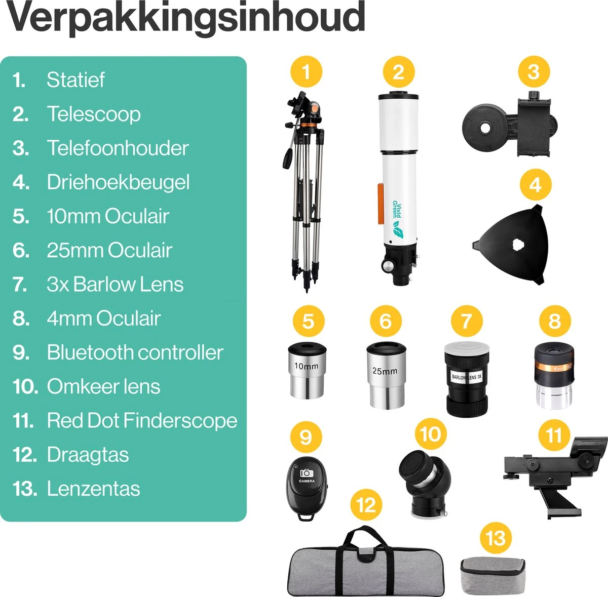 Vivid Green Telescoop Complete Set - 375x Zoom - Sterrenkijker - Geschikt Voor Kinderen En Volwassenen - Wit 12 Vivid Green Telescoop Complete Set - 375x Zoom - Sterrenkijker - Geschikt Voor Kinderen En Volwassenen - Wit - Afbeelding 10