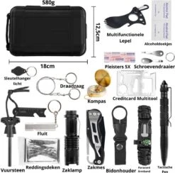 Survival Kit - Professionele XL Uitrusting - Survival Armband, Zakmes, Paracord Armband, Vuursteen Vuurstarter Kit, Zaklamp, Kompas - Noodpakket - Outdoor Camping Survival Set - Survival Spullen - Cadeau Man -Bol 1200x1185 2