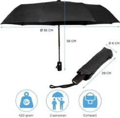 HK-Goodies- Automatische Stormparaplu - Paraplu - Automatisch, Opvouwbaar & Windproof Tot 100km P/u - Inclusief Beschermhoes - Ø 95 Cm - Extra Sterk - Dubbele Laag - Zwart -Bol 1200x1187 7