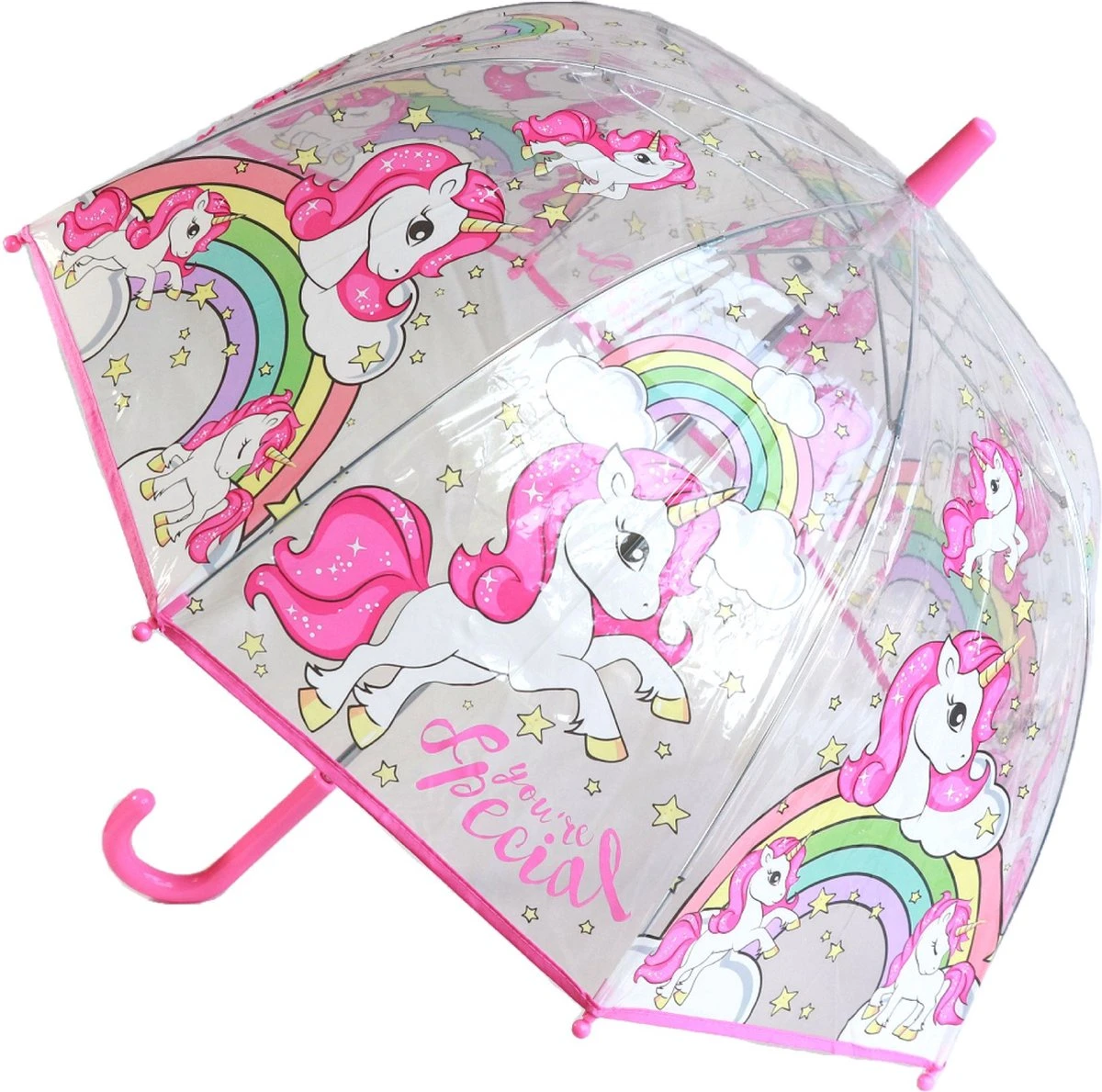 Kids Licensing Paraplu Unicorn + Rugzak Meisjes | Doorzichtige Koepelparaplu Ø70cm Kind | Eenhoorn Gymtas US01 3 Kids Licensing Paraplu Unicorn + Rugzak Meisjes | Doorzichtige Koepelparaplu Ø70cm Kind | Eenhoorn Gymtas US01