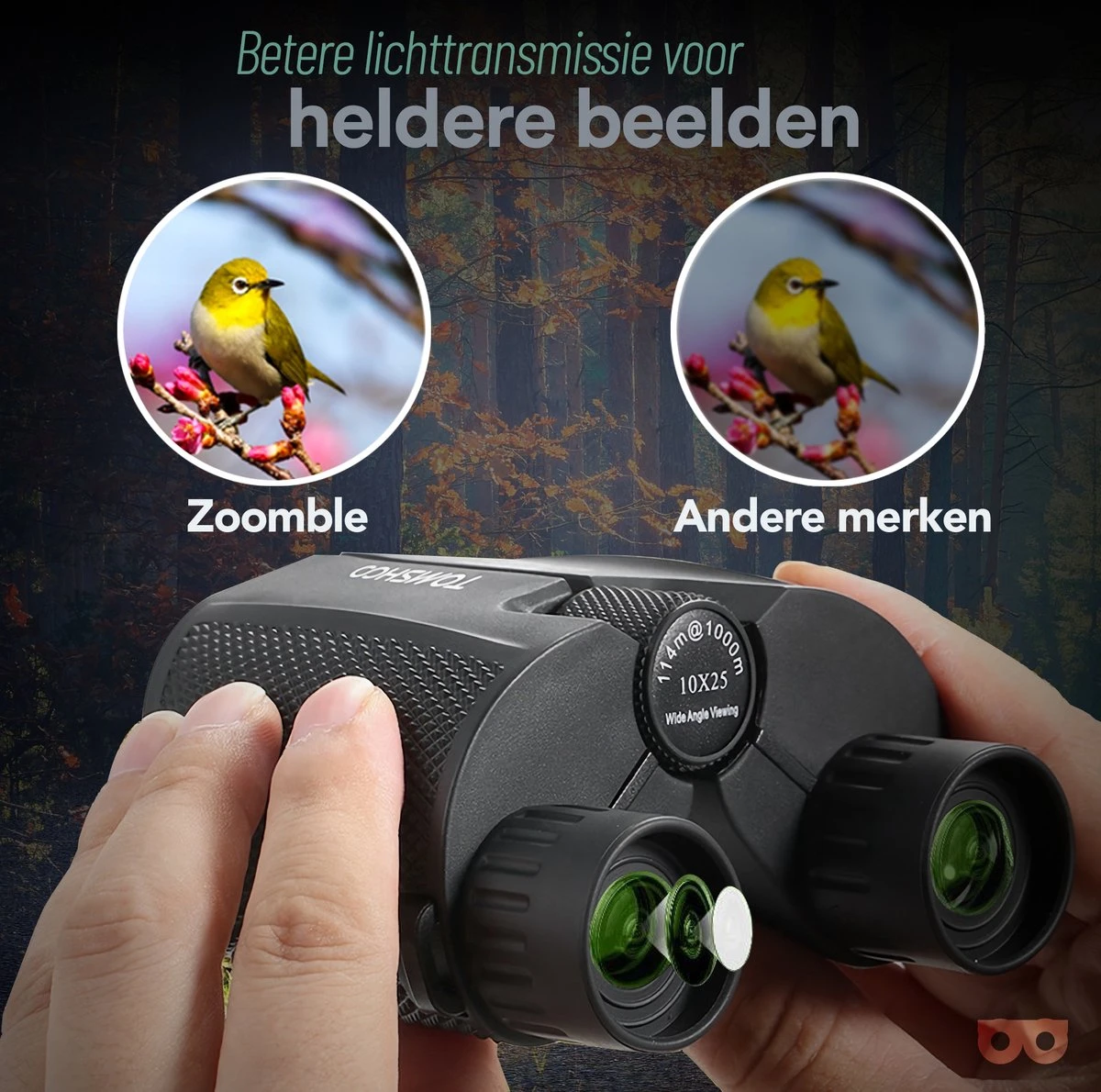 Zoomble® Verrekijker Inclusief Nekkoord En Draagtasje – 10x25 - E-book Vogelspotten - Compact - Geschikt Voor Vogelaars, Outdoor, Hiking - Volwassenen & Kinderen - Verkijker 5 Zoomble® Verrekijker Inclusief Nekkoord En Draagtasje – 10x25 - E-book Vogelspotten - Compact - Geschikt Voor Vogelaars, Outdoor, Hiking - Volwassenen & Kinderen - Verkijker - Afbeelding 3