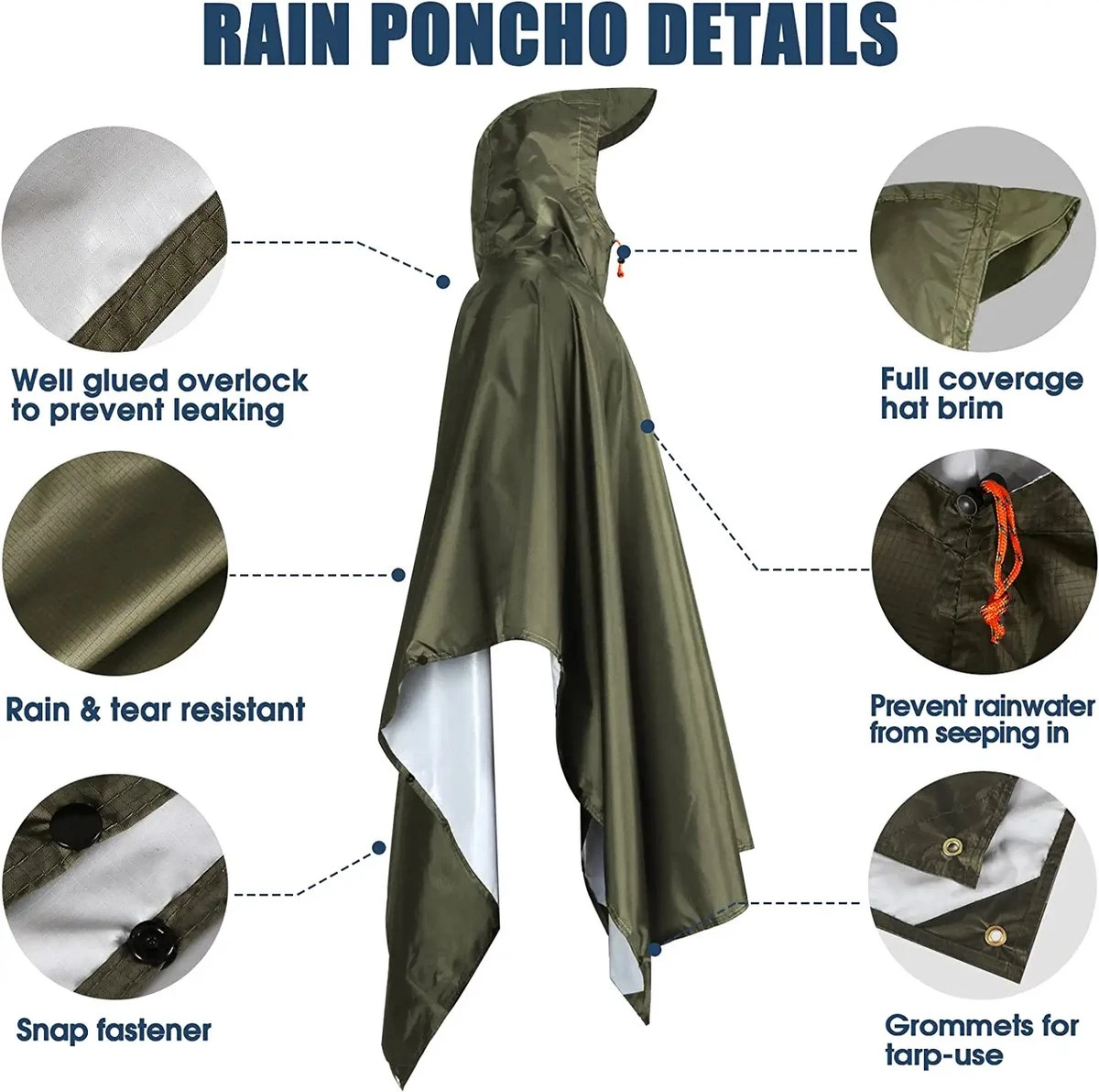 Anyoo Lichte Waterdichte Regenjas Poncho, Herbruikbaar, Ripstop, Ademende Multifunctionele Regenjas Met Capuchon, Opvouwbare Beschermhoes, Onderkant, Ideaal Voor Buiten, Camping, Wandelen, Vissen 8 Anyoo Lichte Waterdichte Regenjas Poncho, Herbruikbaar, Ripstop, Ademende Multifunctionele Regenjas Met Capuchon, Opvouwbare Beschermhoes, Onderkant, Ideaal Voor Buiten, Camping, Wandelen, Vissen - Afbeelding 6