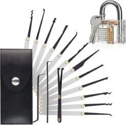 Lock Premium Lockpick Set – 15-delig – Inclusief Transparant Slot – Lockpicken Voor Beginners En Professionals