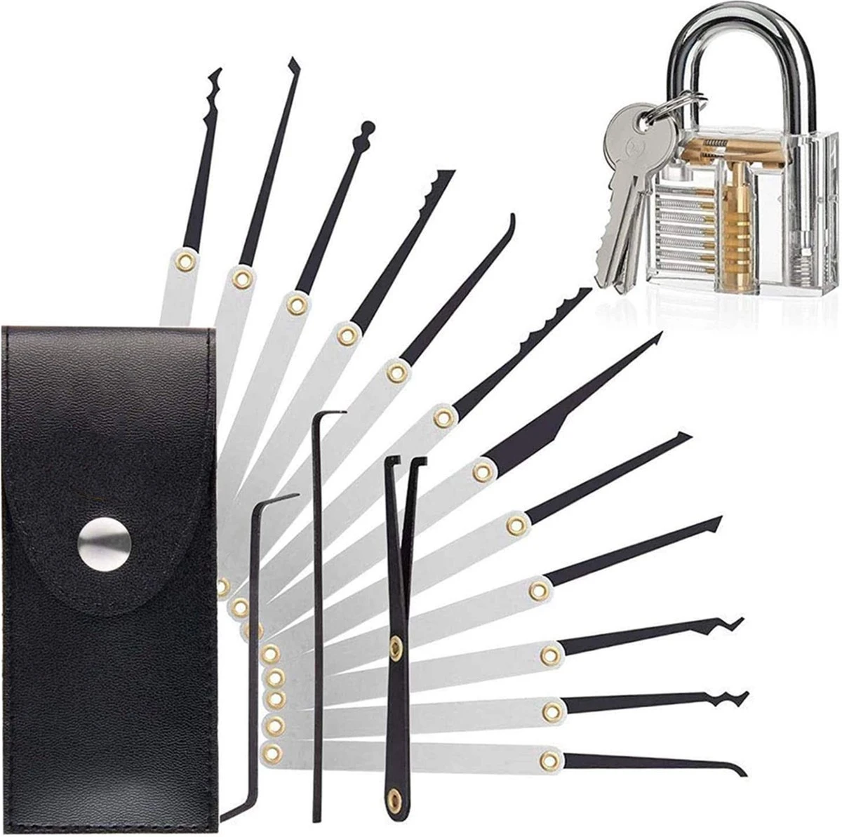 Lock Premium Lockpick Set – 15-delig – Inclusief Transparant Slot – Lockpicken Voor Beginners En Professionals 3 Lock Premium Lockpick Set – 15-delig – Inclusief Transparant Slot – Lockpicken Voor Beginners En Professionals