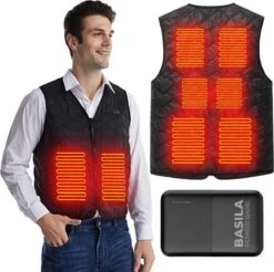Basila® V-Hals Bodywarmer Met Powerbank - L - 8 Zones - Tot 60 °C - Thermo Kleding - Heated Vest - Elektrische Kleding - Thermo Vest - Verwarmde Vest - Verwarmde Kleding