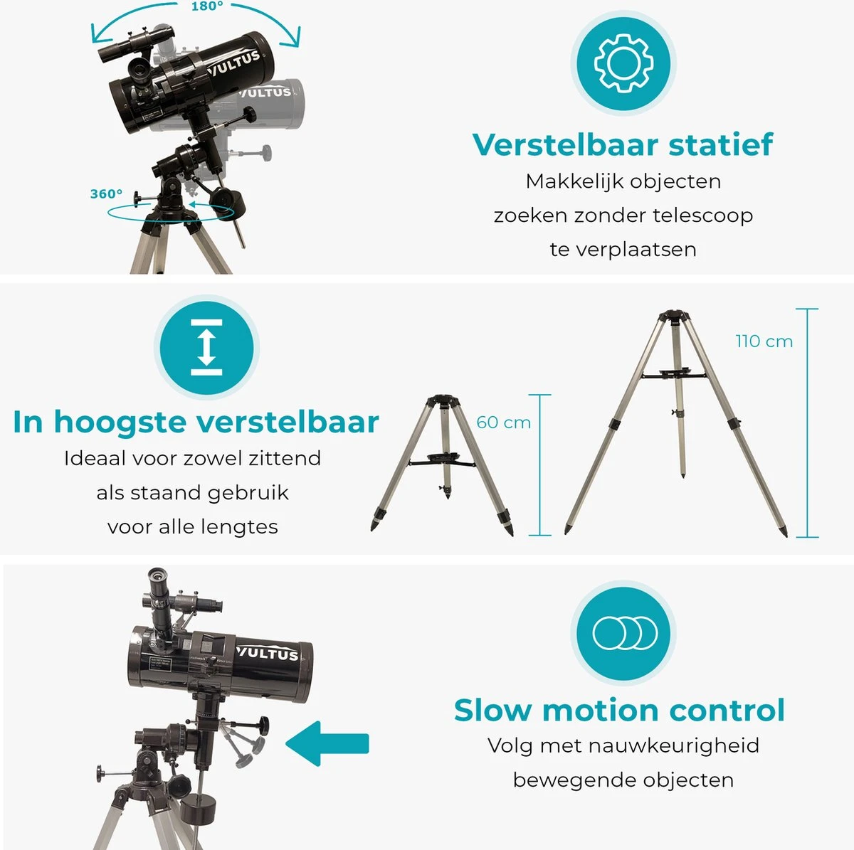Vultus Telescoop - 500x Vergroting - Sterrenkijker Volwassenen / Gevorderden - Inclusief Statief En Maanfilter - Vultus - 1000114EQ 5 Vultus Telescoop - 500x Vergroting - Sterrenkijker Volwassenen / Gevorderden - Inclusief Statief En Maanfilter - Vultus - 1000114EQ - Afbeelding 3