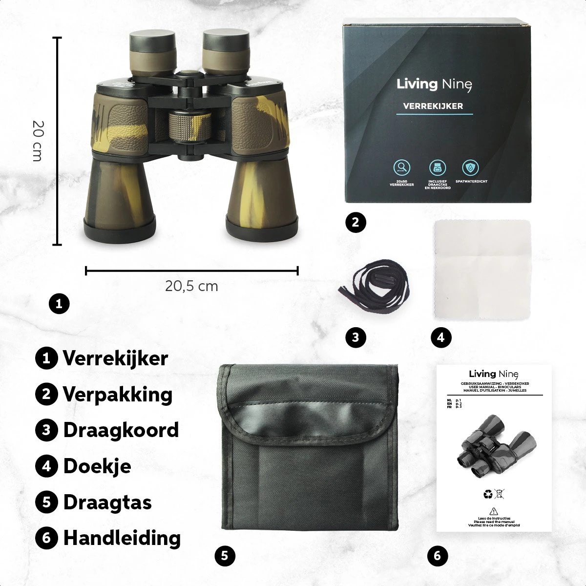 Living Nine Verrekijker - 20x50 - Met Draagkoord & Opbergtas - Multi-Coated - Waterdicht - BaK4-Prisma - Voor Volwassene En Kinderen 4 Living Nine Verrekijker - 20x50 - Met Draagkoord & Opbergtas - Multi-Coated - Waterdicht - BaK4-Prisma - Voor Volwassene En Kinderen - Afbeelding 2