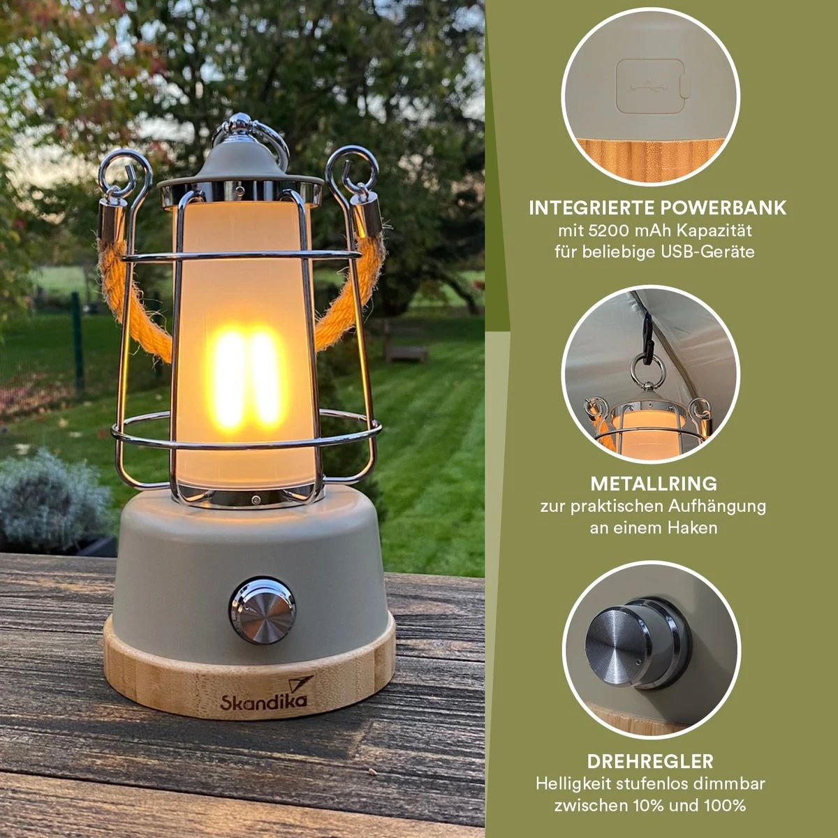 Skandika Kiruna LED-Lamp – Tentlampen – Campinglampen – Buiten Lantaarn – Buitenverlichting – Buiten Lamp - Retro Outdoor Camping Lamp Met Powerbank, Traploos Dimbaar, Draadloos, Oplaadbare Batterij, USB, Warm En Koud Wit, 75h Lichtduur – Beige 10 Skandika Kiruna LED-Lamp – Tentlampen – Campinglampen – Buiten Lantaarn – Buitenverlichting – Buiten Lamp - Retro Outdoor Camping Lamp Met Powerbank, Traploos Dimbaar, Draadloos, Oplaadbare Batterij, USB, Warm En Koud Wit, 75h Lichtduur – Beige - Afbeelding 8