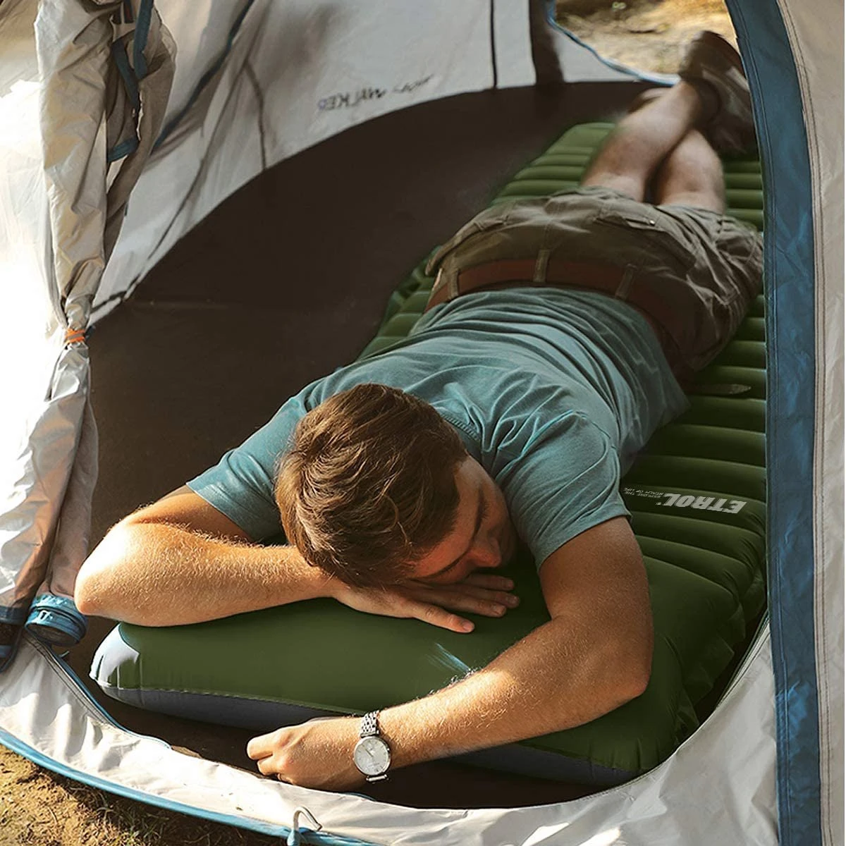 ETROL Camping Slaapmat-2-in-1 Zelfopblazende Kampeermat Met Kussen (78"x 28"), Lichtgewicht, Dik 4"compact Kussen, Geschikt Voor Zelfrijdende Reizen, Lekvrije, Waterdichte Tent 4 ETROL Camping Slaapmat-2-in-1 Zelfopblazende Kampeermat Met Kussen (78"x 28"), Lichtgewicht, Dik 4"compact Kussen, Geschikt Voor Zelfrijdende Reizen, Lekvrije, Waterdichte Tent - Afbeelding 2