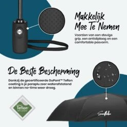 Sunflake Stormparaplu Opvouwbaar - Stormbestendig Tot 140km/u - Automatisch Uitklapbaar - Incl. Beschermhoes En Reisetui - Zwart -Bol 1200x1200 1663