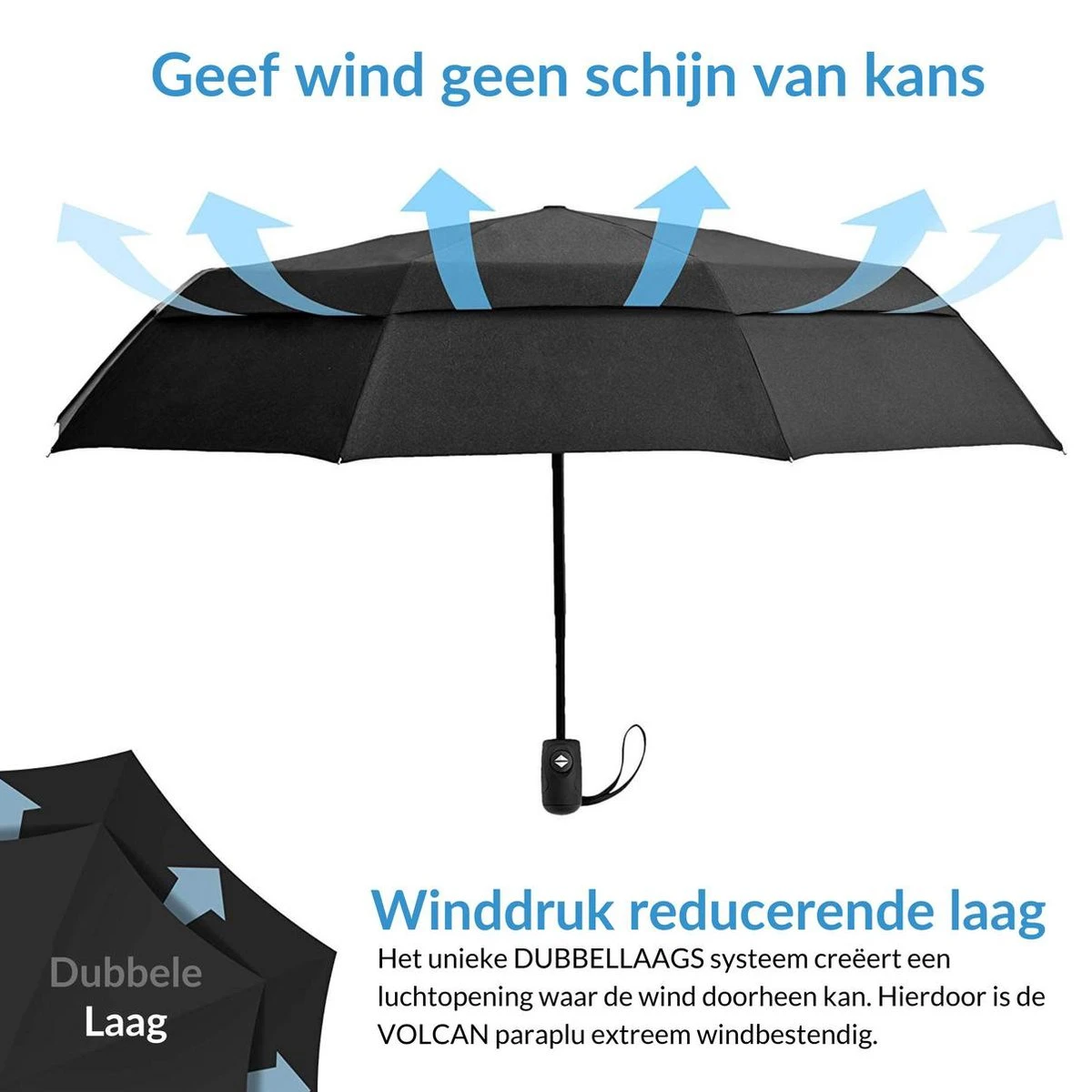 Volcan Stormparaplu Opvouwbaar - Stormparaplu's - Inklapbaar - Ø 105 Cm - Windproof Tot 100km P/u - Grote Paraplu - Automatisch - Zwart 4 Volcan Stormparaplu Opvouwbaar - Stormparaplu's - Inklapbaar - Ø 105 Cm - Windproof Tot 100km P/u - Grote Paraplu - Automatisch - Zwart - Afbeelding 2