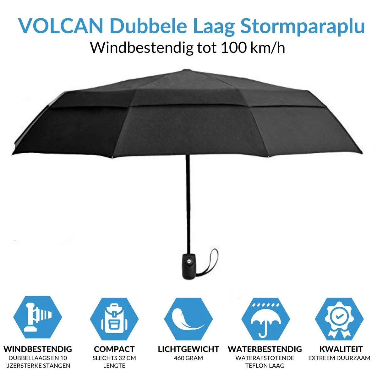 Volcan Stormparaplu Opvouwbaar - Stormparaplu's - Inklapbaar - Ø 105 Cm - Windproof Tot 100km P/u - Grote Paraplu - Automatisch - Zwart 7 Volcan Stormparaplu Opvouwbaar - Stormparaplu's - Inklapbaar - Ø 105 Cm - Windproof Tot 100km P/u - Grote Paraplu - Automatisch - Zwart - Afbeelding 5