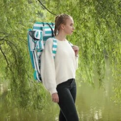 Strandstoel Met Afneembare Hoofdsteun, Draagbare Klapstoel, Campingstoel, Rugleuning Tot 180° Verstelbaar, Met Bekerhouder En Zijvak, Groene En Witte Strepen GCB62JW -Bol 1200x1200 168