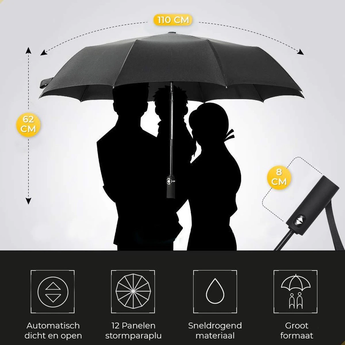 NovaQ Storm Paraplu Opvouwbaar - Paars - Polsband - Automatisch Uitklapbaar - Tot 100p/u Windproof - 110cm - 12 Panelen 12 NovaQ Storm Paraplu Opvouwbaar - Paars - Polsband - Automatisch Uitklapbaar - Tot 100p/u Windproof - 110cm - 12 Panelen - Afbeelding 10