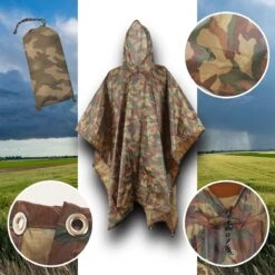 Regenponcho / Fietsponcho Herbruikbaar Voor Volwassenen ( Dames En Heren ) - 200x110cm - 100% Ripstop Polyester - Camouflage -Bol 1200x1200 1887