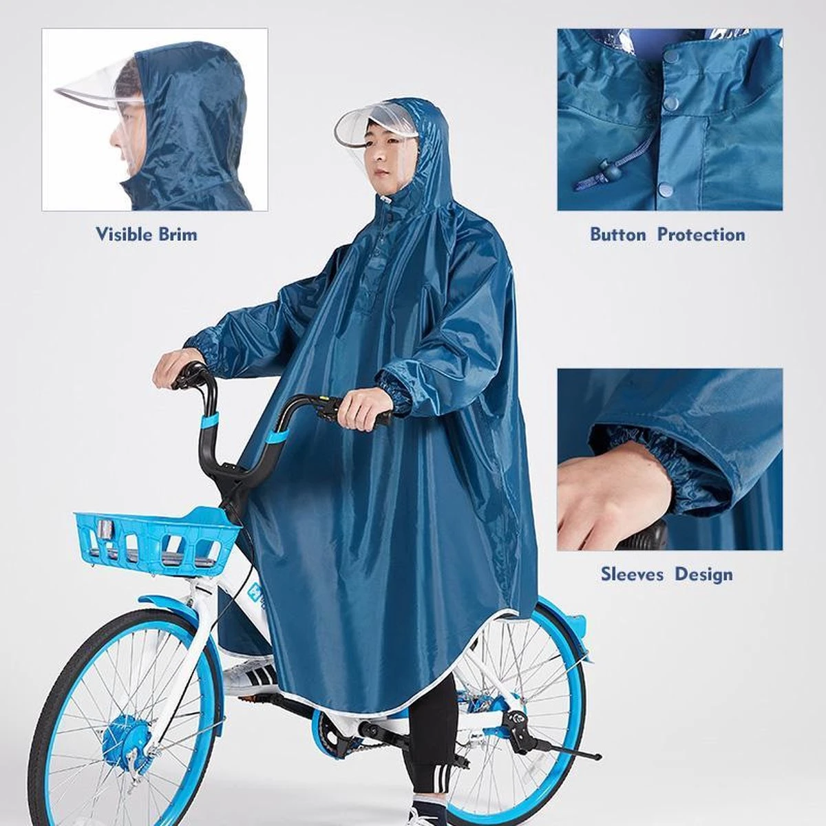 Fuegobird - Poncho Regenponcho - Fiets Wandel Motor - Outdoor Poncho - Kwaliteit Poncho - One Size - Unisex Cyan 5 Fuegobird - Poncho Regenponcho - Fiets Wandel Motor - Outdoor Poncho - Kwaliteit Poncho - One Size - Unisex Cyan - Afbeelding 3