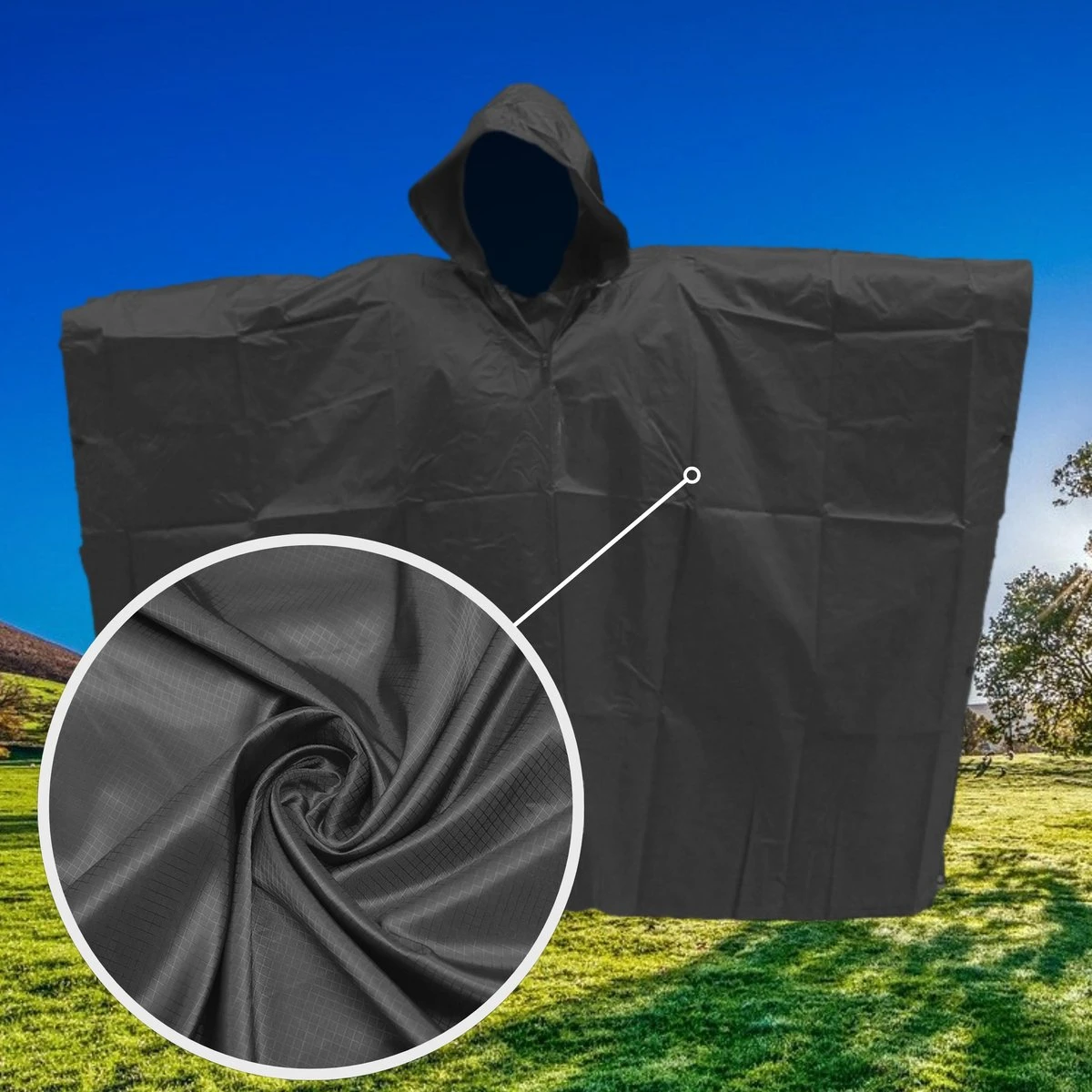 Regenponcho / Fietsponcho Herbruikbaar Voor Volwassenen ( Dames En Heren ) - 200x110cm - 100% Ripstop Polyester - Zwart 5 Regenponcho / Fietsponcho Herbruikbaar Voor Volwassenen ( Dames En Heren ) - 200x110cm - 100% Ripstop Polyester - Zwart - Afbeelding 3