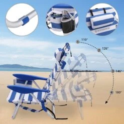 Naqsh Store Strandstoel Met Hoofdkussen, Aluminium, Draagbare Vouwstoel, Campingstoel, Opvouwbaar En Verstelbaar, Zoals Een Rugzak Draagbaar, Buitenstoel, Blauw En Wit Gestreept GCB62BU -Bol 1200x1200 378