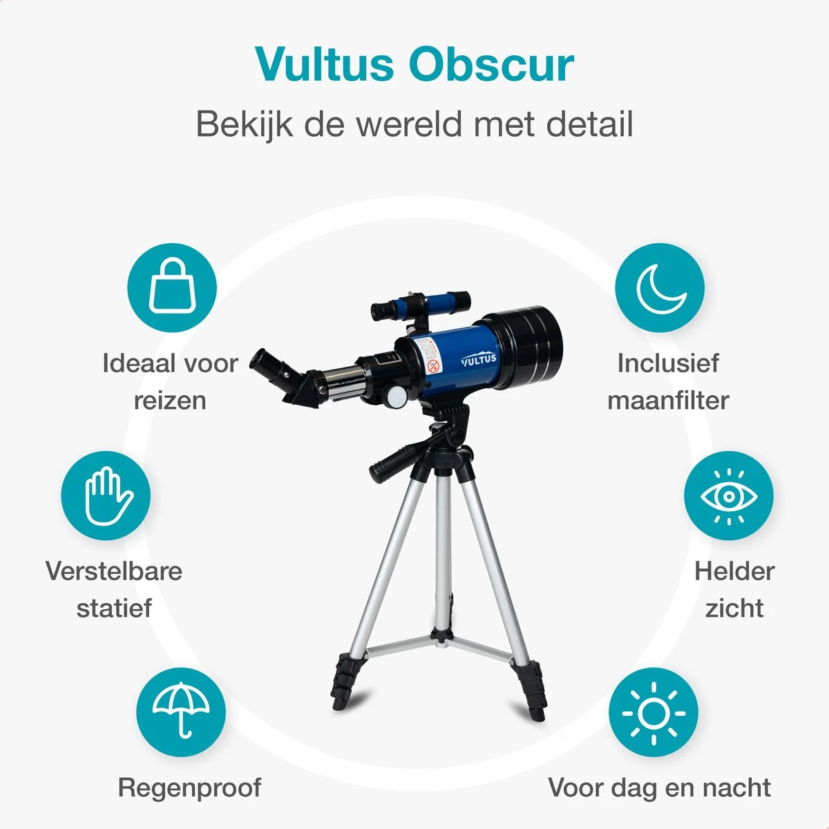 Vultus Telescoop - 150x Vergroting - Sterrenkijker Voor Kinderen/Beginners En Volwassenen - Inclusief Statief En Draagtas - Vultus 30070 - Blauw 8 Vultus Telescoop - 150x Vergroting - Sterrenkijker Voor Kinderen/Beginners En Volwassenen - Inclusief Statief En Draagtas - Vultus 30070 - Blauw - Afbeelding 6
