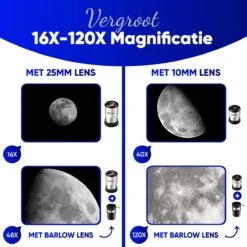 Earkings Telescoop Sterrenkijker 70/400 Mm Voor Kinderen, Beginners En Gevorderden - Inclusief Statief, Opbergtas, Twee Lenzen 25mm & 10mm En Barlow Lens, Telefoon Houder Voor Foto’s - F/5.7 Magnificatie 12 Earkings Telescoop Sterrenkijker 70/400 Mm Voor Kinderen, Beginners En Gevorderden - Inclusief Statief, Opbergtas, Twee Lenzen 25mm & 10mm En Barlow Lens, Telefoon Houder Voor Foto’s - F/5.7 Magnificatie -Bol 1200x1200 611