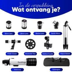 Earkings Telescoop Sterrenkijker 70/400 Mm Voor Kinderen, Beginners En Gevorderden - Inclusief Statief, Opbergtas, Twee Lenzen 25mm & 10mm En Barlow Lens, Telefoon Houder Voor Foto’s - F/5.7 Magnificatie 15 Earkings Telescoop Sterrenkijker 70/400 Mm Voor Kinderen, Beginners En Gevorderden - Inclusief Statief, Opbergtas, Twee Lenzen 25mm & 10mm En Barlow Lens, Telefoon Houder Voor Foto’s - F/5.7 Magnificatie -Bol 1200x1200 613
