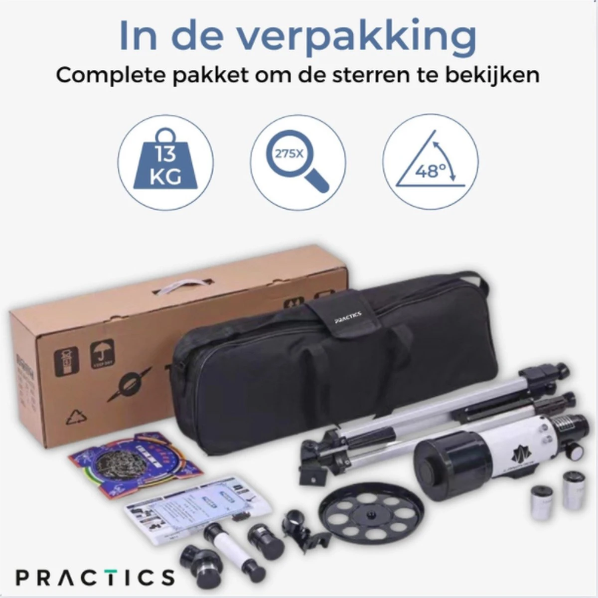 Practics® Telescoop Inclusief Statief & Draagtas Met Afstandsbediening – Sterrenkijker Voor Kinderen, Volwassenen & Gevorderden Met 2 Lenzen. 10 Practics® Telescoop Inclusief Statief & Draagtas Met Afstandsbediening – Sterrenkijker Voor Kinderen, Volwassenen & Gevorderden Met 2 Lenzen. - Afbeelding 8