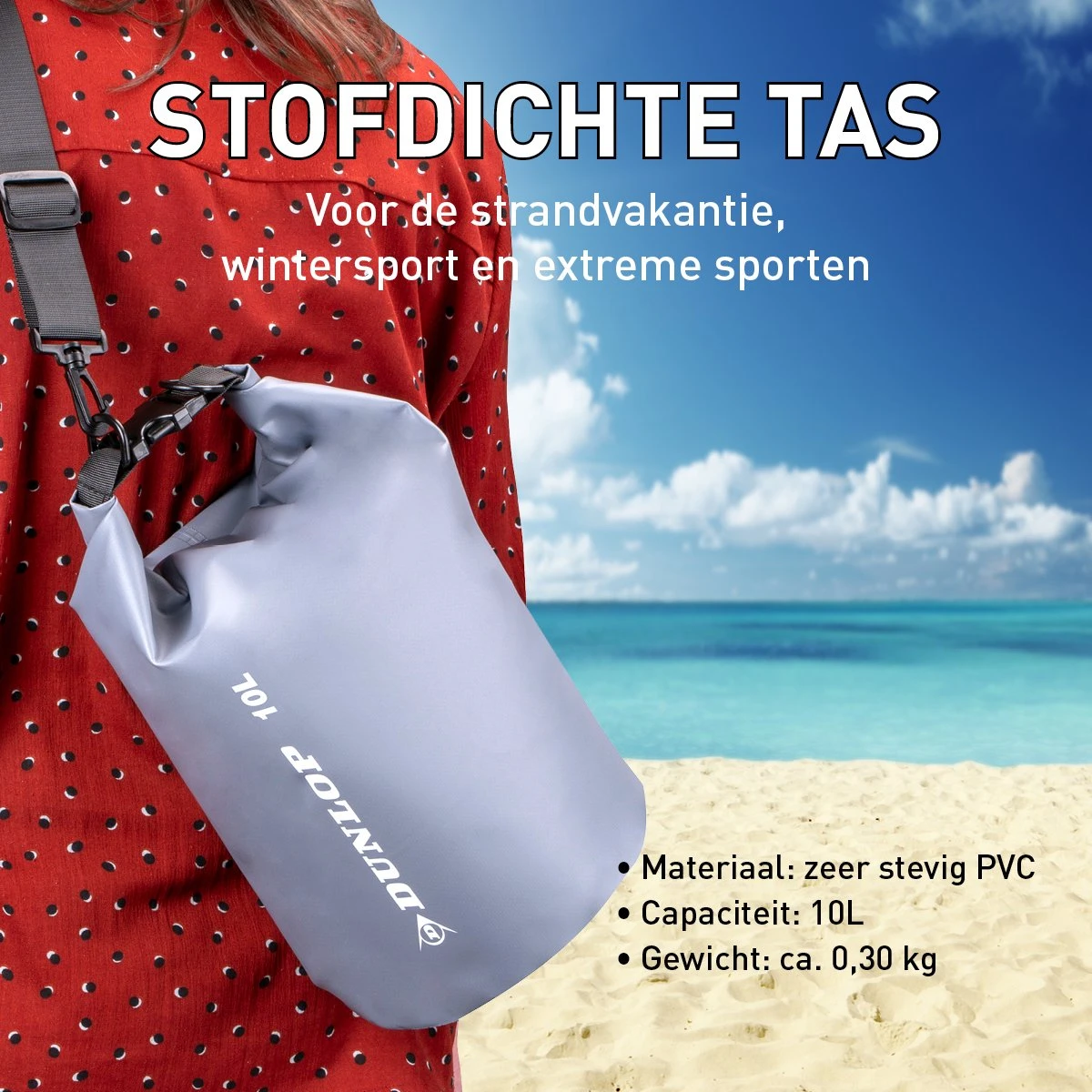 Dunlop Drybag - 10 Liter - Waterdichte Tas - Dry Bag Van Duurzaam PVC - Stof- En Waterdichte Zak - Incl. Verstelbare Schouderband - Unisex - Grijs 7 Dunlop Drybag - 10 Liter - Waterdichte Tas - Dry Bag Van Duurzaam PVC - Stof- En Waterdichte Zak - Incl. Verstelbare Schouderband - Unisex - Grijs - Afbeelding 5