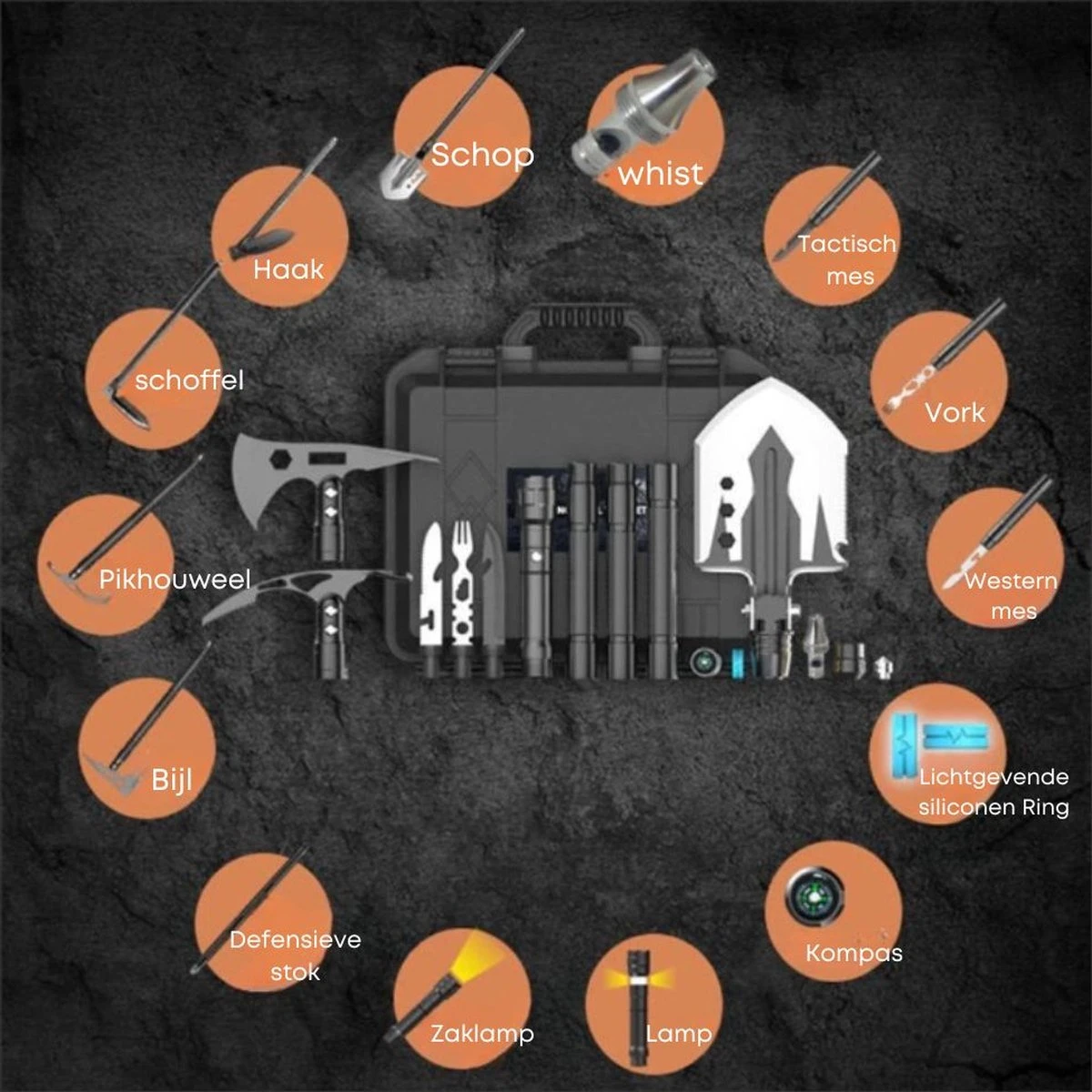 Merkloos Noodpakket | Survival Kit | Lichtgewicht | Must Have | Multifunctioneel | Bijl | Schop | Zaklamp 5 Merkloos Noodpakket | Survival Kit | Lichtgewicht | Must Have | Multifunctioneel | Bijl | Schop | Zaklamp - Afbeelding 3