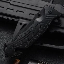 Sefaras Survival Mes Met Slijpsteen - Inklapbare Zakmes - 23 CM - J13 - 3cr13/Aluminum - Riemsnijder - Voor Kamperen - RVS - Zwart -Bol 1200x1200 856