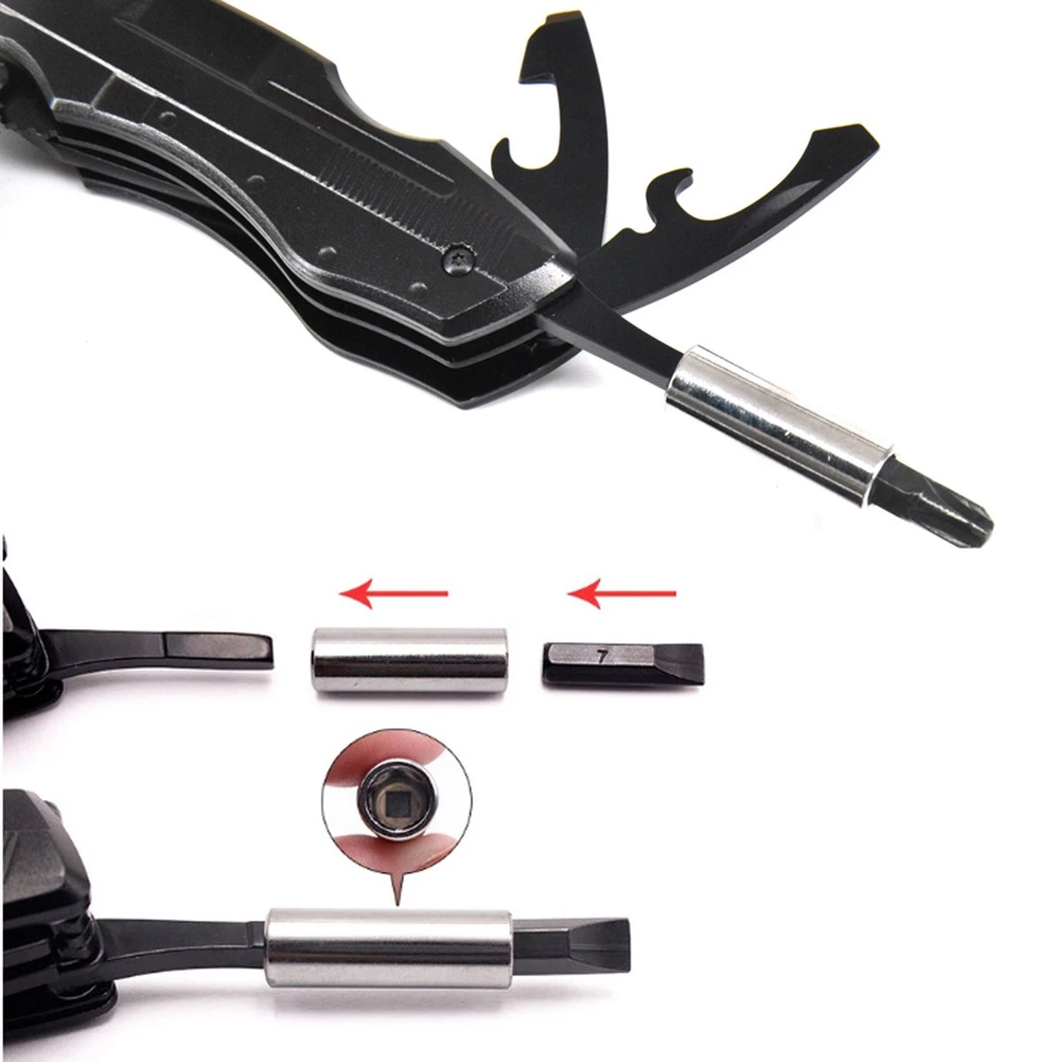 PLAY IT Zakmes Multitool 14 In 1 Incl. Draagetui & 9 Delige Bit Set - 11 In 1 Multikaart - Zwart 5 PLAY IT Zakmes Multitool 14 In 1 Incl. Draagetui & 9 Delige Bit Set - 11 In 1 Multikaart - Zwart - Afbeelding 3