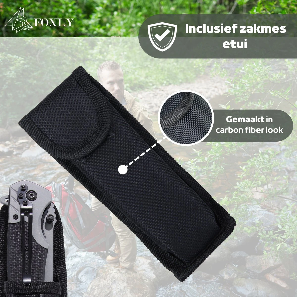 FOXLY® Zakmes Outdoor - Jachtmes - Survival Mes - Carbon Fiber - 22 Cm - Storm X85 5 FOXLY® Zakmes Outdoor - Jachtmes - Survival Mes - Carbon Fiber - 22 Cm - Storm X85 - Afbeelding 3