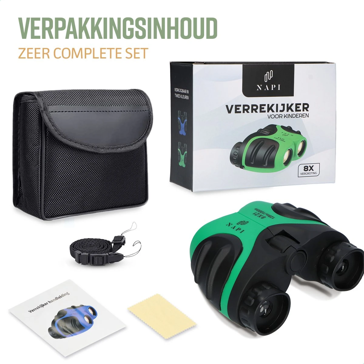 NAPI Verrekijker Voor Kinderen - 8x Vergroting - Hoge Kwaliteit - Inclusief Accessoires - Vergrootglas - Groen 11 NAPI Verrekijker Voor Kinderen - 8x Vergroting - Hoge Kwaliteit - Inclusief Accessoires - Vergrootglas - Groen - Afbeelding 9