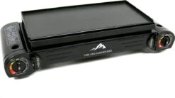 T&S - Draagbaar Dubbel Gasvuur Met Grillplaat - Camping Kooktoestel - Kookstel - Bakplaat - Gasfornuis - 2 Pits - Elektrische Ontsteking - Kookvuur - Kampeer Vuur