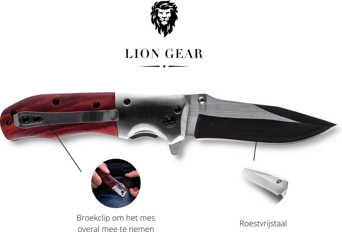 Survival Zakmes Outdoor – 1 Hand Open Systeem En Broekclip – 20.5 CM Vouwmes – RVS – Lion Gear KN-02 4 Survival Zakmes Outdoor – 1 Hand Open Systeem En Broekclip – 20.5 CM Vouwmes – RVS – Lion Gear KN-02 - Afbeelding 2