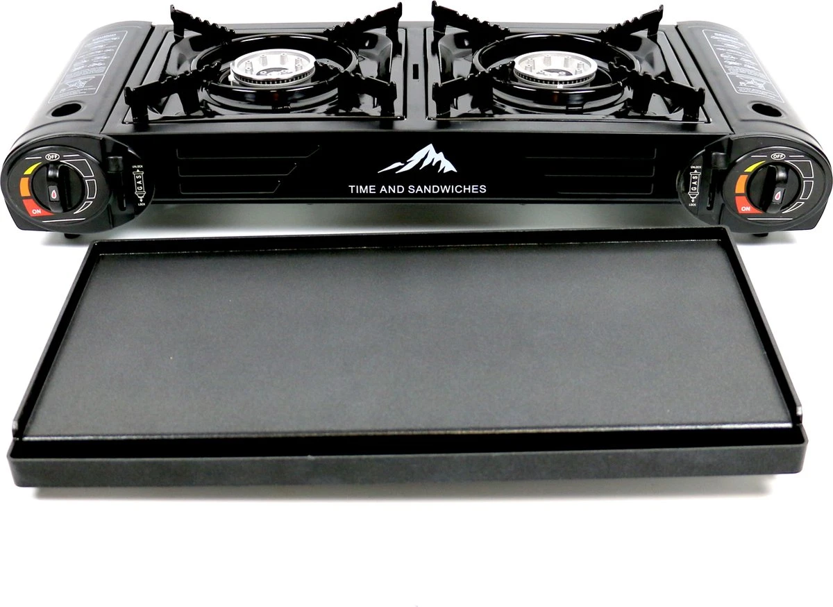 T&S - Draagbaar Dubbel Gasvuur Met Grillplaat - Camping Kooktoestel - Kookstel - Bakplaat - Gasfornuis - 2 Pits - Elektrische Ontsteking - Kookvuur - Kampeer Vuur 6 T&S - Draagbaar Dubbel Gasvuur Met Grillplaat - Camping Kooktoestel - Kookstel - Bakplaat - Gasfornuis - 2 Pits - Elektrische Ontsteking - Kookvuur - Kampeer Vuur - Afbeelding 4