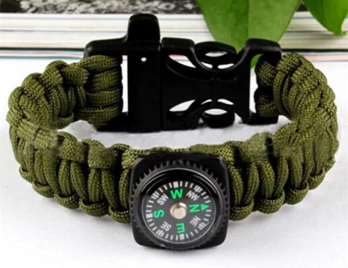 Merkloos Armband Met Kompas - Survival Paracord Horloge - Kompas Sleutelhanger - Lichtgewicht - Groen 3 Merkloos Armband Met Kompas - Survival Paracord Horloge - Kompas Sleutelhanger - Lichtgewicht - Groen