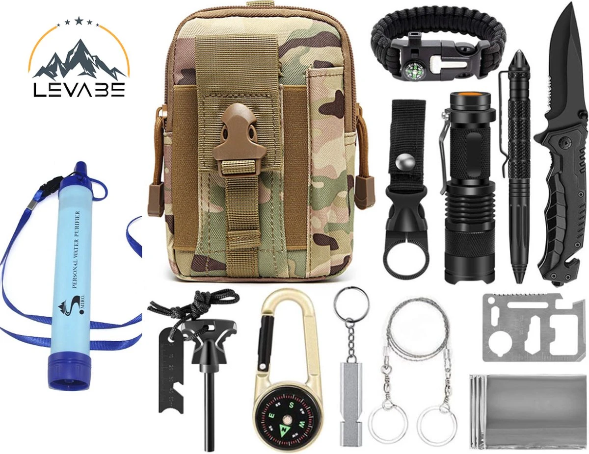 Levabe - Professionele Survival Set Incl Waterfilter - 13-delig - Noodpakket - Camping - Survival - Outdoor - Vuurstrijker - Survival Kit 3 Levabe - Professionele Survival Set Incl Waterfilter - 13-delig - Noodpakket - Camping - Survival - Outdoor - Vuurstrijker - Survival Kit