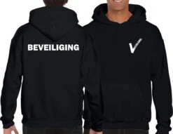 Merkloos BEVEILIGING Heren Hoodie - Zwart - Maat L - Lange Mouwen - Normale Pasvorm - Met Capuchon En Steekzakken - 260g/m2 - Uitsmijter - Beveiliger - Security Guard - Bouncer - Original Kwoots
