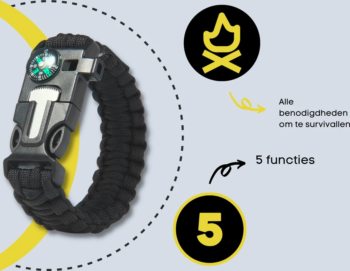 Merkloos Paracord Bracelet Armband 5 In 1 Outdoor Survival - Magnesium Stick, Kompas, Paracord 7 Merkloos Paracord Bracelet Armband 5 In 1 Outdoor Survival - Magnesium Stick, Kompas, Paracord - Afbeelding 5