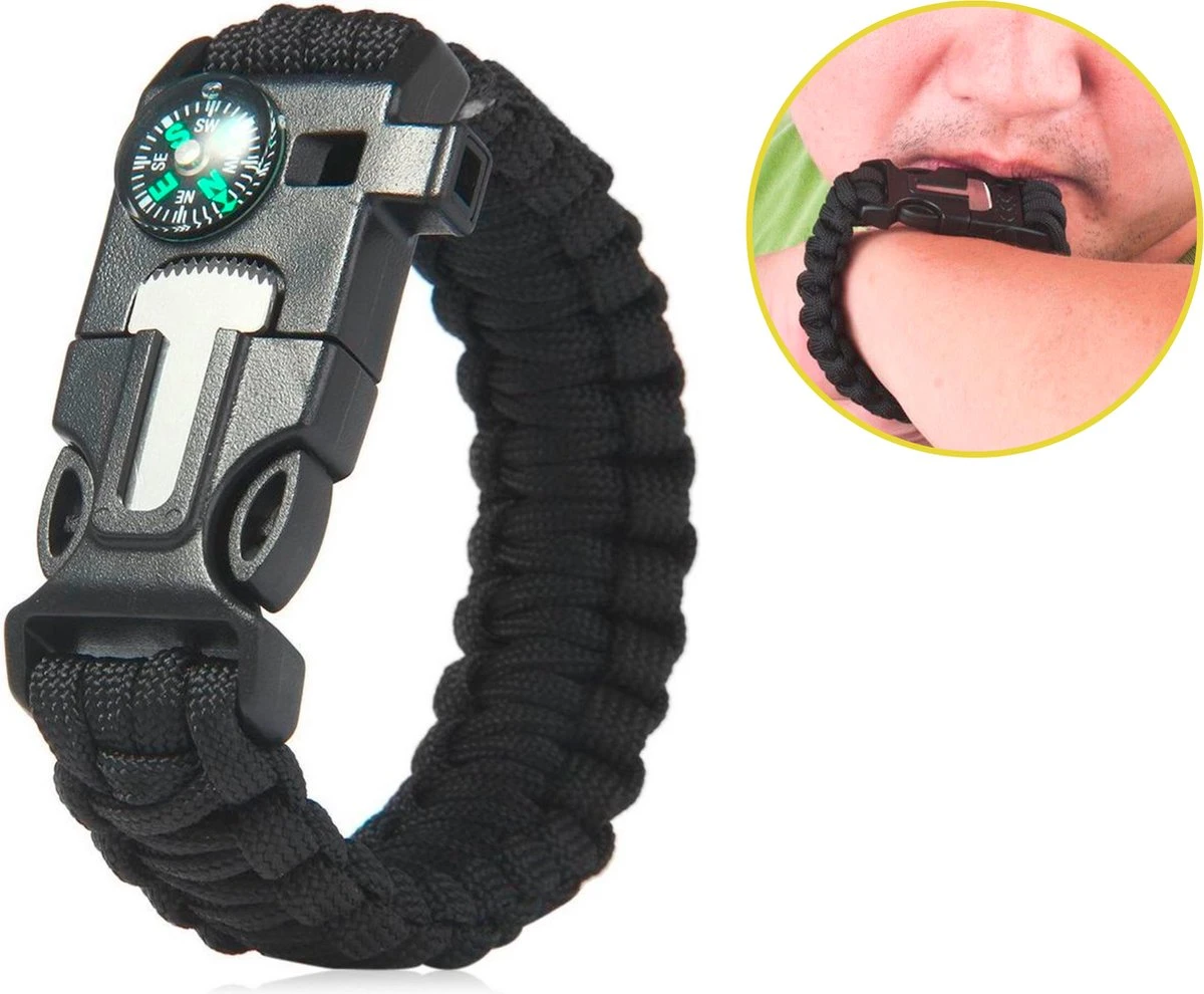 Merkloos Paracord Bracelet Armband 5 In 1 Outdoor Survival - Magnesium Stick, Kompas, Paracord 3 Merkloos Paracord Bracelet Armband 5 In 1 Outdoor Survival - Magnesium Stick, Kompas, Paracord