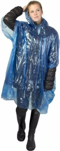 Merkloos 3x Wegwerp Regenponcho Blauw - Poncho -Bol 483x1200 12