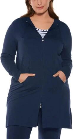 Coolibar - UV-vest Met Capuchon Voor Dames - Cabana - Effen - Navy - Maat XXXL