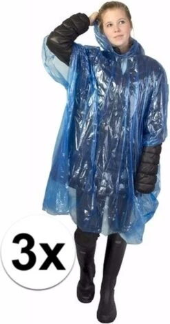 Merkloos 3x Wegwerp Regenponcho Blauw - Poncho -Bol 632x1200 1