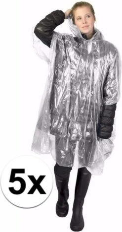 Merkloos 5x Wegwerp Regenponcho Wit - Poncho -Bol 633x1200 7