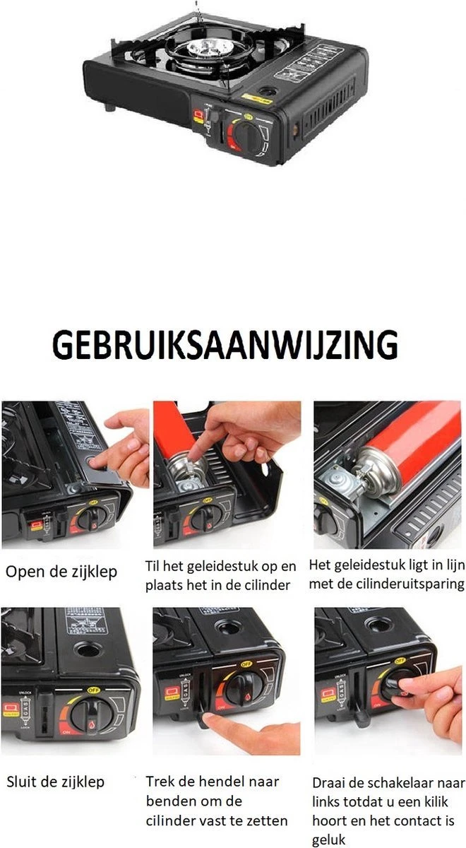 Camping Kooktoestel - Draagbaar Gasfornuis - Incl. 4x Gasflessen En Koffer 4 Camping Kooktoestel - Draagbaar Gasfornuis - Incl. 4x Gasflessen En Koffer - Afbeelding 2