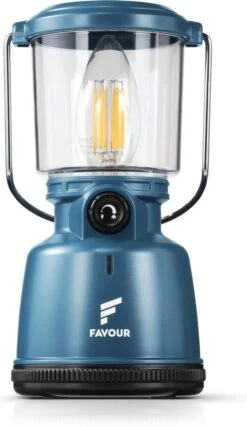Favour L0818 Retro Camping Lamp Oplaadbaar LED, 320 Lumen, IP64 Waterdicht, Draagbare Kampeerlamp, Tentlamp, Acculamp, Traploos Dimbare Lamp Incl. Kaarslicht-modus, Blauw