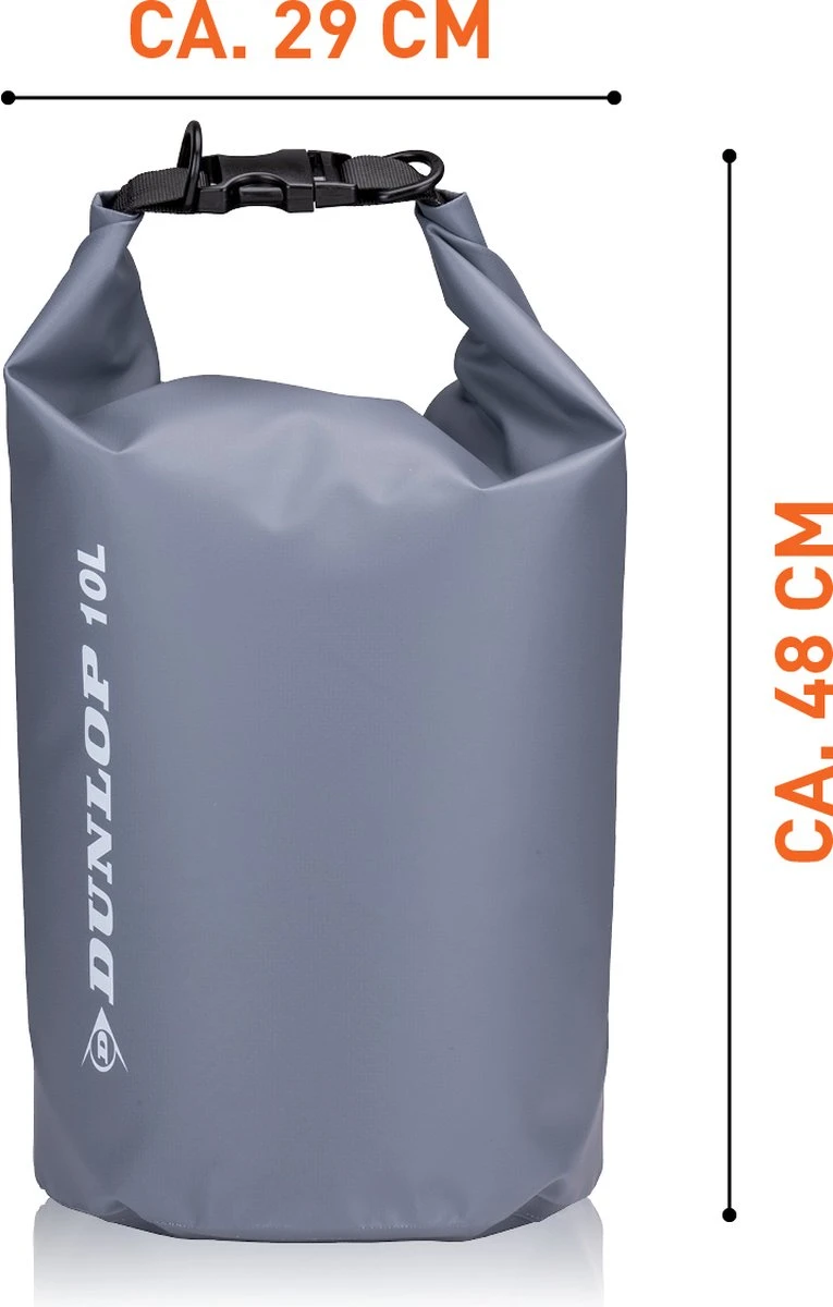 Dunlop Drybag - 10 Liter - Waterdichte Tas - Dry Bag Van Duurzaam PVC - Stof- En Waterdichte Zak - Incl. Verstelbare Schouderband - Unisex - Grijs 4 Dunlop Drybag - 10 Liter - Waterdichte Tas - Dry Bag Van Duurzaam PVC - Stof- En Waterdichte Zak - Incl. Verstelbare Schouderband - Unisex - Grijs - Afbeelding 2