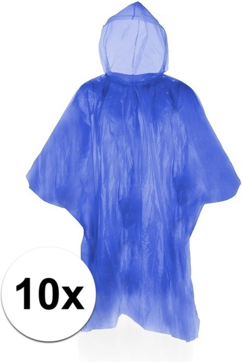 Merkloos 10x Voordelige Wegwerp Regenponcho Voor Volwassenen - Blauw 4 Merkloos 10x Voordelige Wegwerp Regenponcho Voor Volwassenen - Blauw - Afbeelding 2