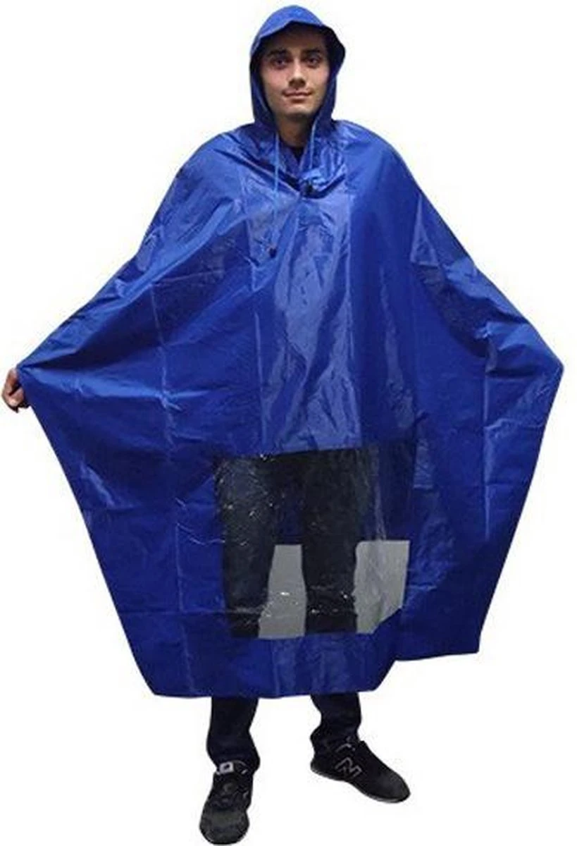 Poncho Regenponcho - Fietsponcho Fiets - Koplampproof Transparant - One Size Unisex Blauw 4 Poncho Regenponcho - Fietsponcho Fiets - Koplampproof Transparant - One Size Unisex Blauw - Afbeelding 2