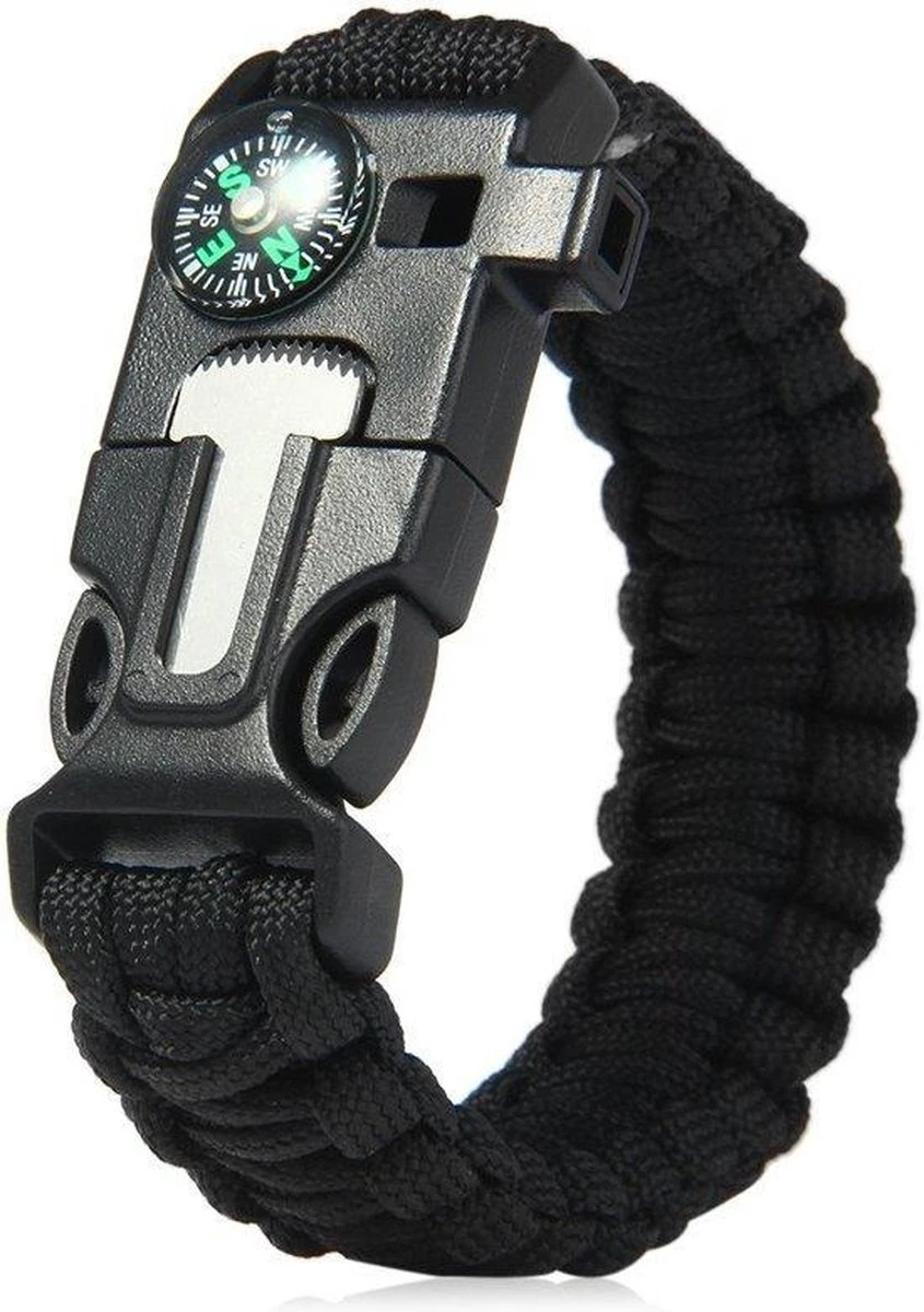 Merkloos Paracord Bracelet Armband 5 In 1 Outdoor Survival - Magnesium Stick, Kompas, Paracord - Zwart 3 Merkloos Paracord Bracelet Armband 5 In 1 Outdoor Survival - Magnesium Stick, Kompas, Paracord - Zwart